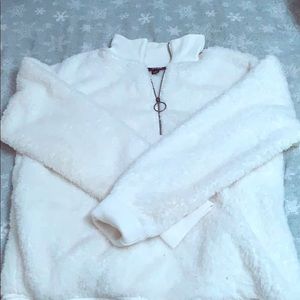 White fur zip up jacket